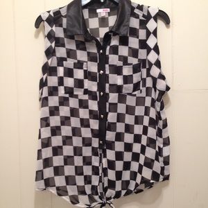 Checkered print button up
